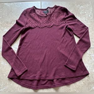 Lucky Brand Women's Maroon/Burgundy Long Sleeve Thermal Lace Shirt Top - Sz XS